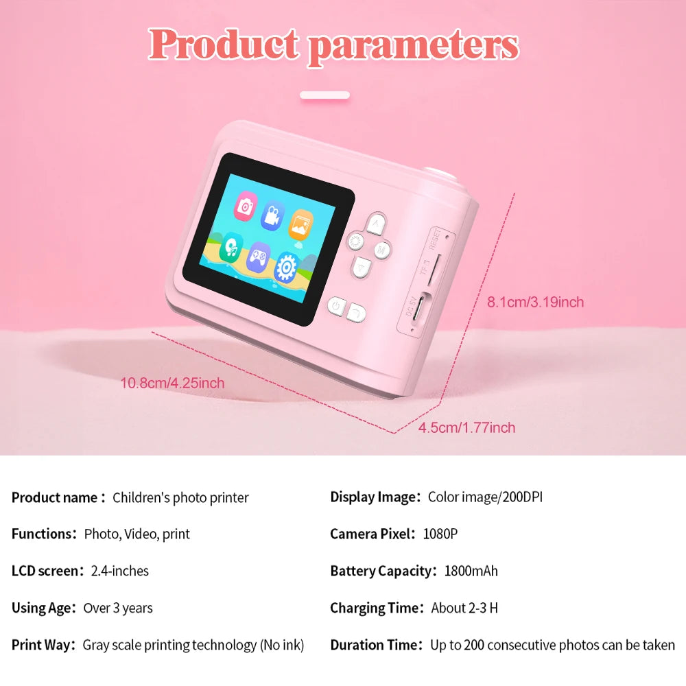 Kids Instant Print Camera with 3 Paper Rolls