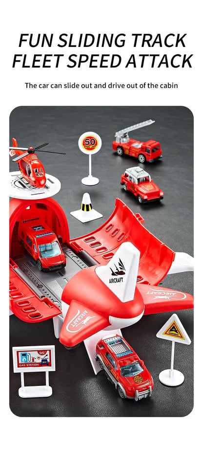 Push & Go Airplane Toy Set – Kids Vehicle Collection with Cars & Traffic Signs