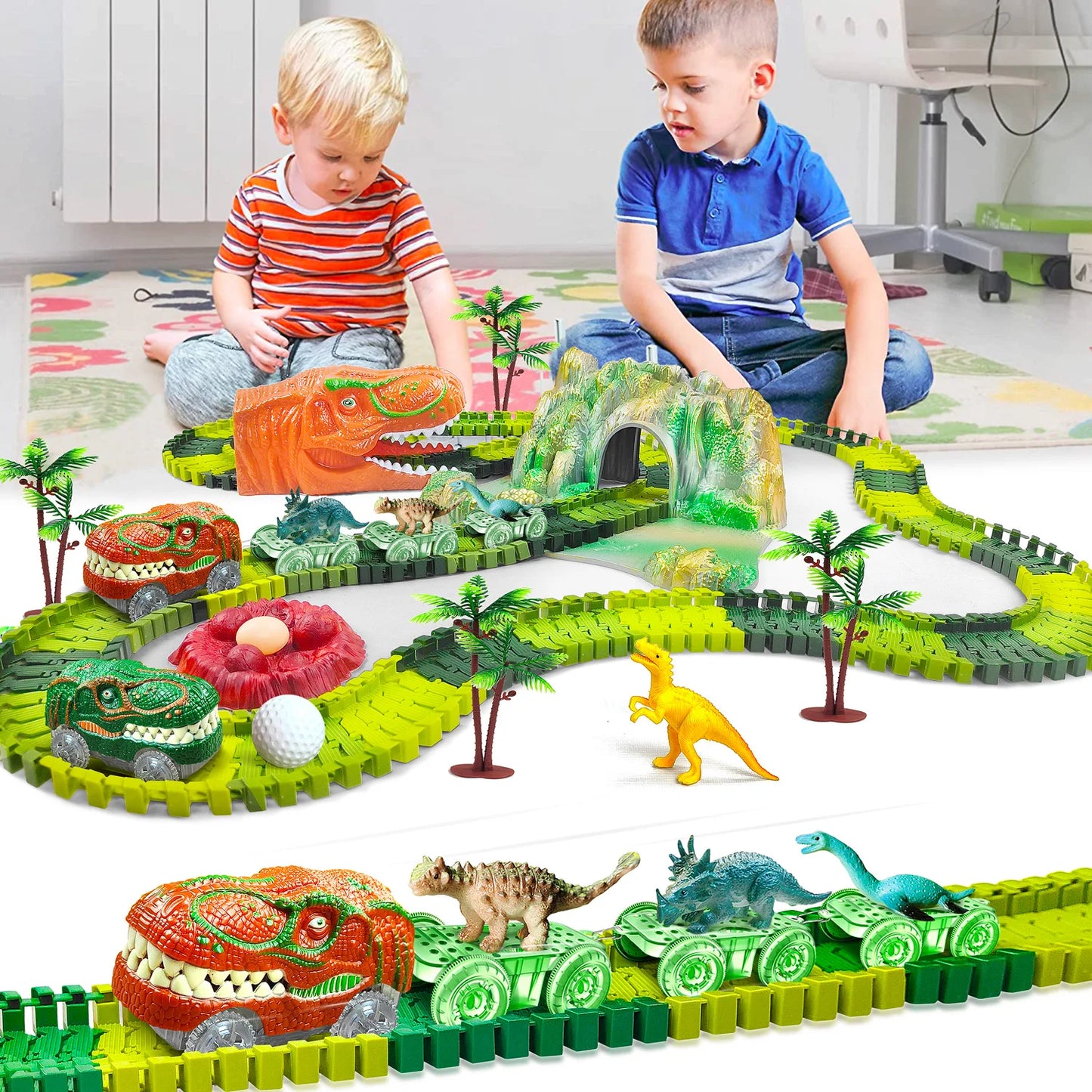 Kids Dinosaur Adventure Track Playset – Flexible Racing Car Toy