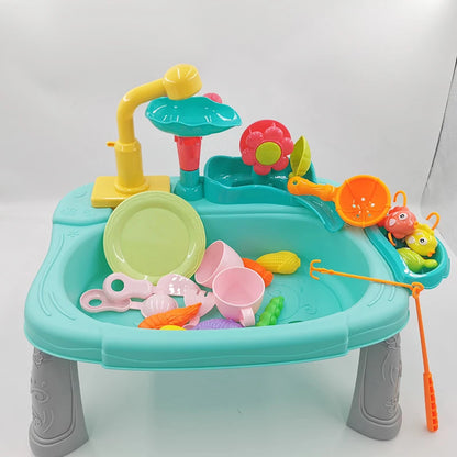 Pretend Play Kitchen Sink Toy – Electric Water Faucet & Fishing Game for Kids