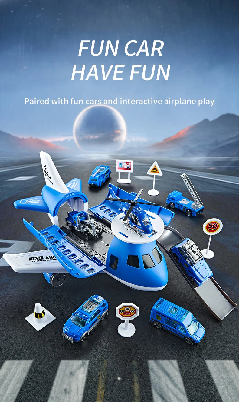 Push & Go Airplane Toy Set – Kids Vehicle Collection with Cars & Traffic Signs