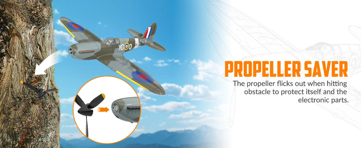 RC Spitfire Fighter Plane – 4CH Remote Control Warbird with Aerobatic Mode