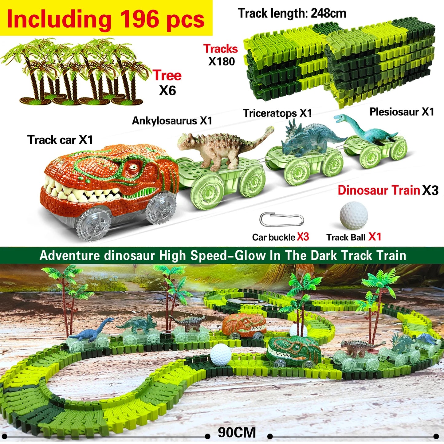 Kids Dinosaur Adventure Track Playset – Flexible Racing Car Toy