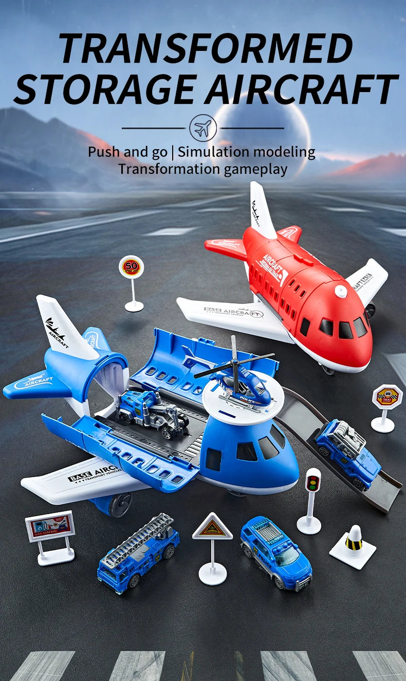Push & Go Airplane Toy Set – Kids Vehicle Collection with Cars & Traffic Signs