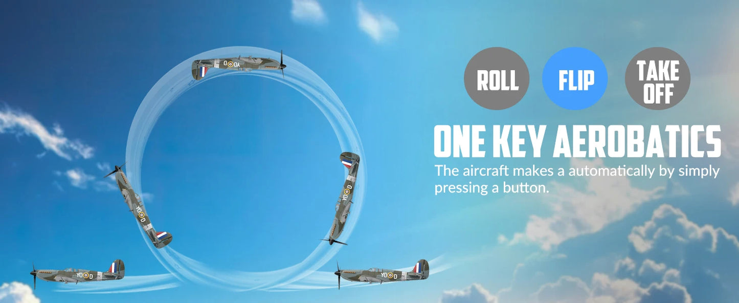 RC Spitfire Fighter Plane – 4CH Remote Control Warbird with Aerobatic Mode