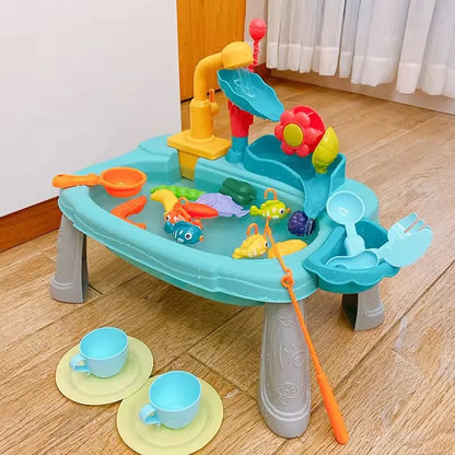 Pretend Play Kitchen Sink Toy – Electric Water Faucet & Fishing Game for Kids