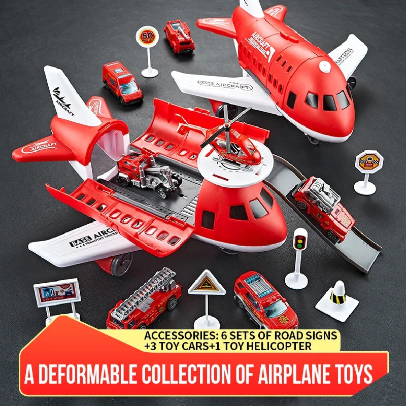 Push & Go Airplane Toy Set – Kids Vehicle Collection with Cars & Traffic Signs